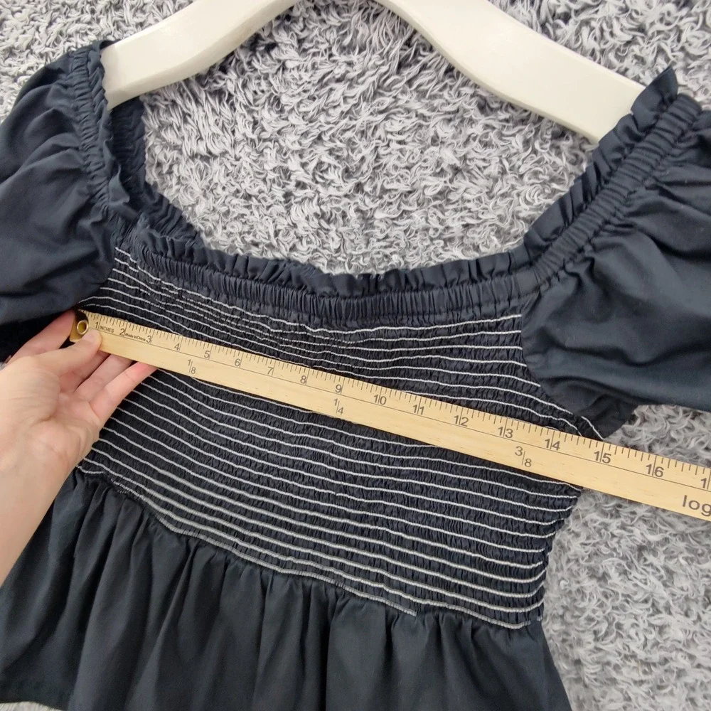Old Navy Womens Cottagecore Peasant Smocked Puff Sleeve Peplum Top L Black